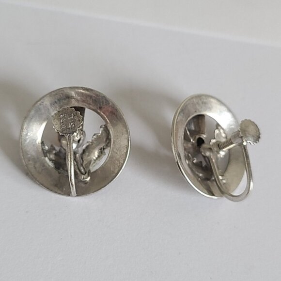 Vintage WB Scotland Sterling Silver Boho Yellow Citrine Circle Stud Earrings - Picture 6 of 13